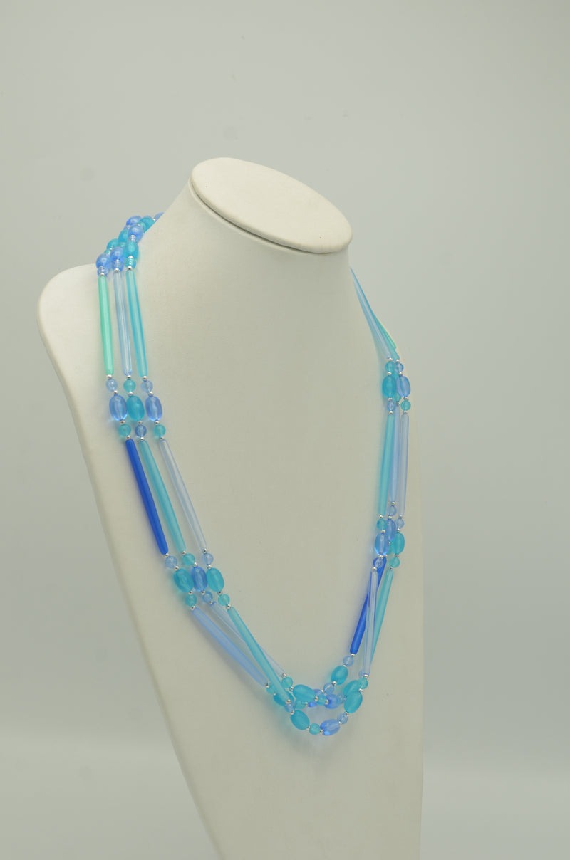 SILVER TURQUOISE AND BLUE BEADS LAYER NECKLACE