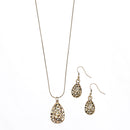 HNN+E90144 Filigree tear drop necklace and earring set (LF24)