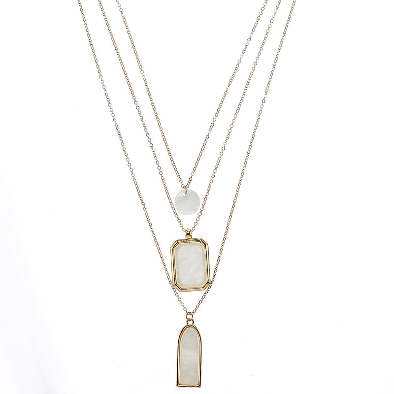 SQ321-110085 Three row layered charm necklace (PF1)
