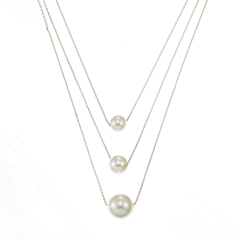 SQ300-2642 Pearl three row layered necklace