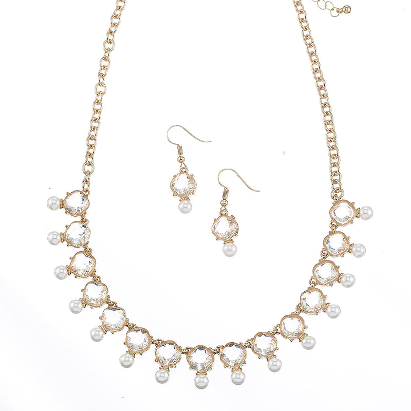 SQGN-060009 Diamond cut stone and pearl earring set (IG20)