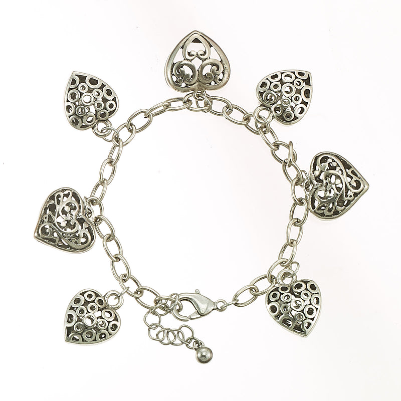 HNB90142 Filigree heart charm bracelet