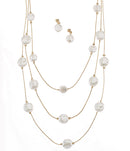 Gold Three row pearl necklace and earrings set