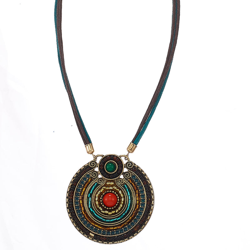 Gold Tribal Fashion Eye Round Color Beads & Enamel Necklace