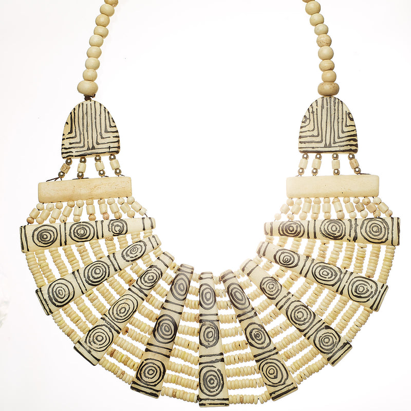 BROWN RESIN AND BONE STATEMENT NECKLACE