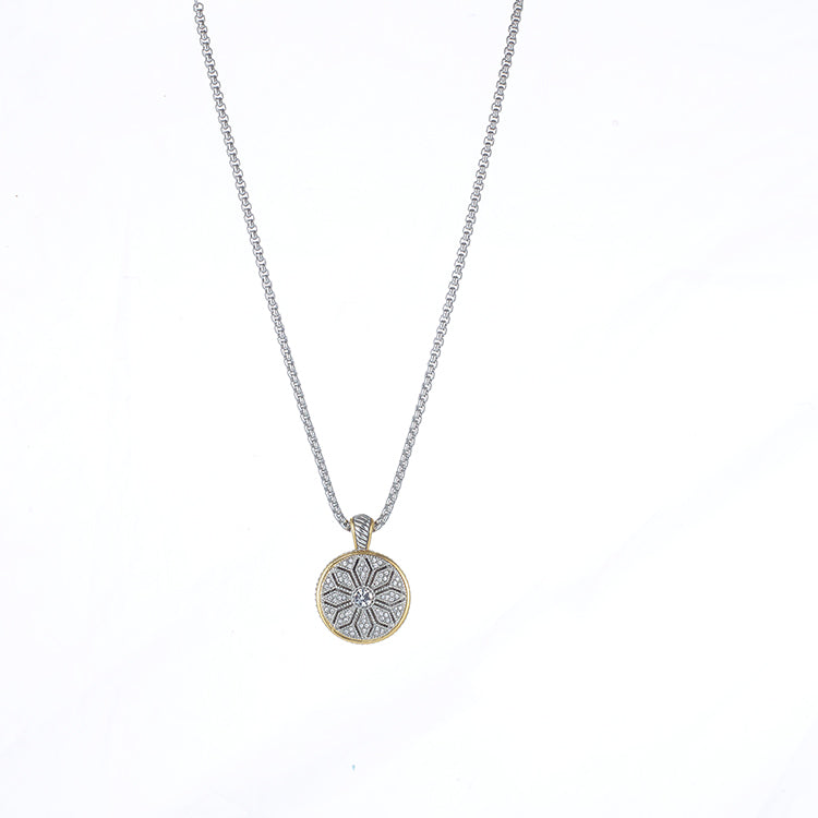 TWO TONE CRYSTAL MARCASITE FINISH  REVERSIBLE PENDANT NECKLACE