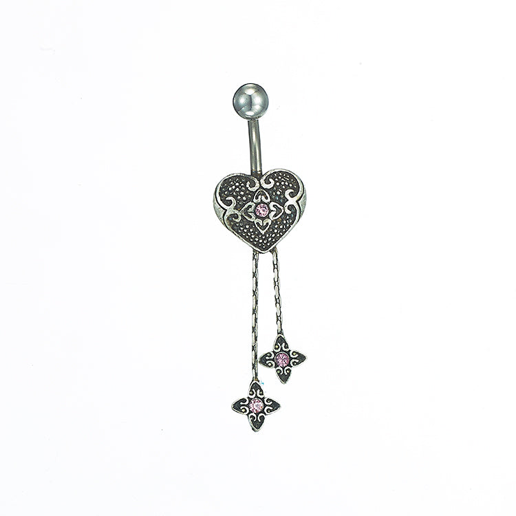 FW-BJ7-S/P Silver pink stone heart with 2 drops body jewelry