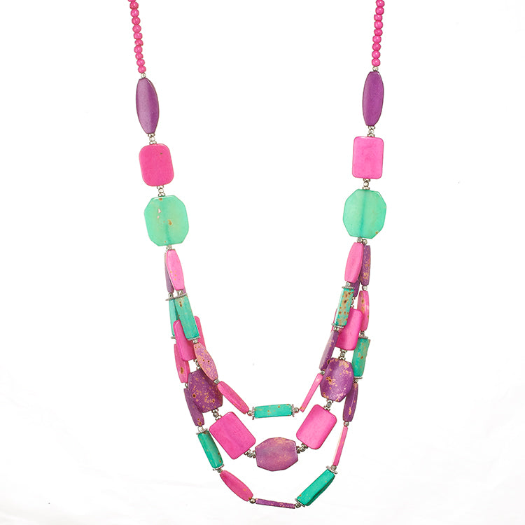 MULTI COLOR BEADS LAYERED NECKLACE