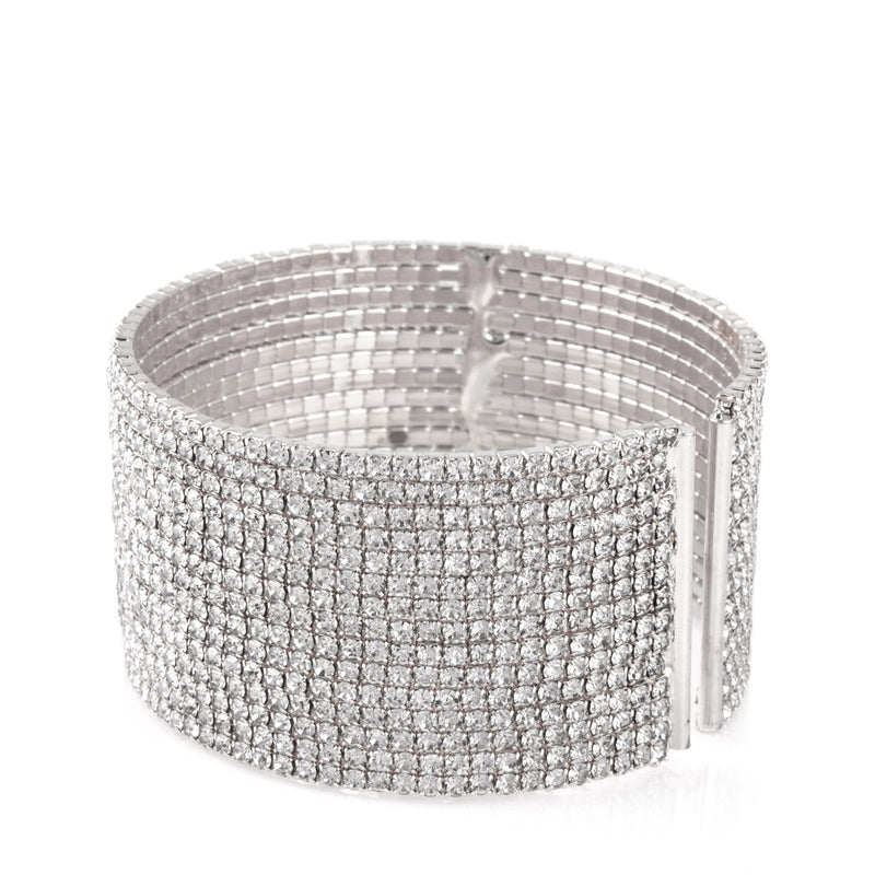 SILVER CRYSTAL COIL 15 ROW MEMORY WIRE BRACELET