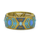GOLD BLUE AND TURQUOISE STRETCH  BRACELET