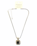 TWO TONE JET CRYSTAL SQUARE PENDANT BOX CHAIN NECKLACE