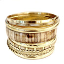 Gold-Tone Metal Brown Natural Bone With Mother of Pearl 10 Pcs Bangle Set