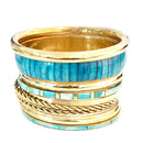Turquoise Wood with Gold Bangles Set of 10pcs