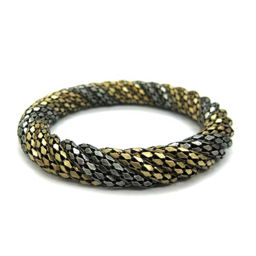 ANTIQUE GOLD AND RHODIUM TWIDDLE METAL BANGLE