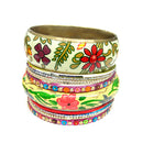 MULTI BOHEMIAN FLORAL BANGLE WITH GLITTERING COLORFUL METAL SET OF 10PCS BRACELET