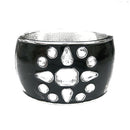 SILVER-BLACK CLEAR RHINESTONE SNOW FLOWER ENAMEL HINGED BRACELET
