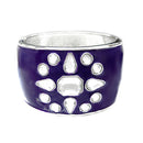 SILVER-AMETHYST RHINESTONE SNOW FLOWER ENAMEL HINGED BRACELET