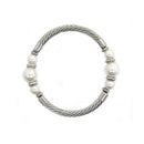 RHODIUM-CREAM PEARL CABLE STRETCH BRACELET