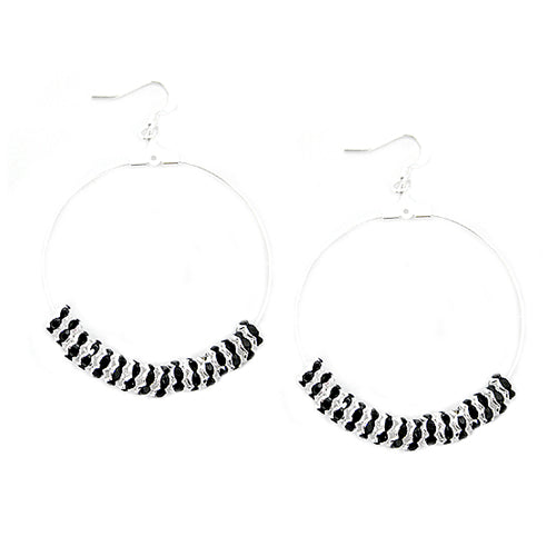 SILVER-BLACK ROUND EARRINGS