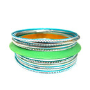 SILVER TURQUOISE GREEN WOOD WITH MIXED METAL SET OF 11PCS BRACELET