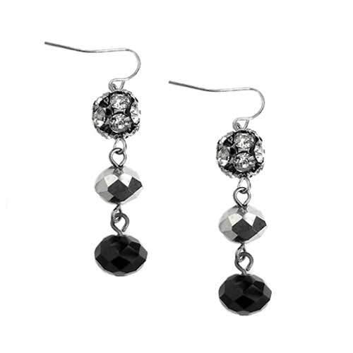 HEMATITE MULTI COLOT BLACK AND SILVER FIREBALL ROCK CANDY MIXED DANGLE EARRINGS