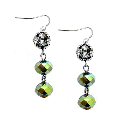 GOLD-OLIVE FIREBALL WITH OLIVE ROCK CANDY MIXED HEMATITE DANGLE EARRINGS