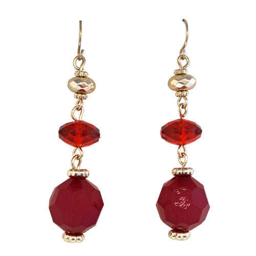 Red and gold double rounded drop earrings