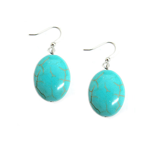 RHODIUM TURQUOISE EGG SHAPED SILVER EARRINGS