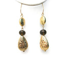 GOLD BROWN SCROLL PATTERN DROP EARRINGS