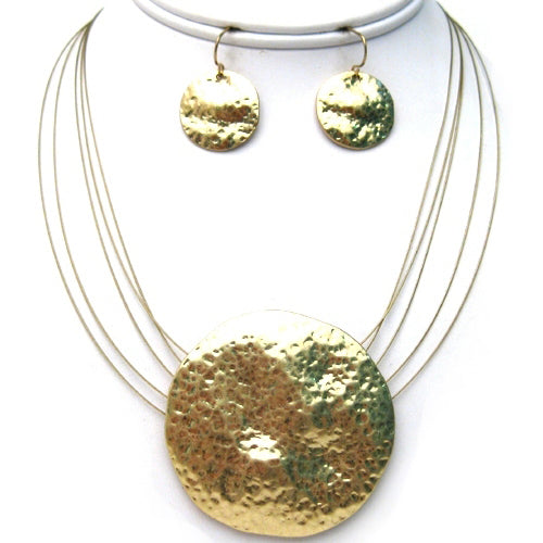 Hammered Medallion Necklace and Earrings Set         