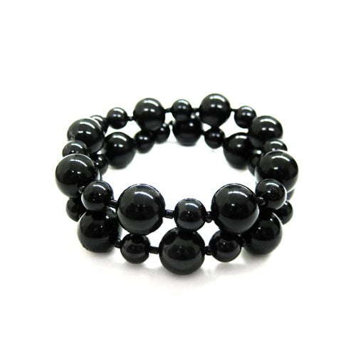 BLACK Glass Double Strand Stretch Bracelet set of 2PCS       