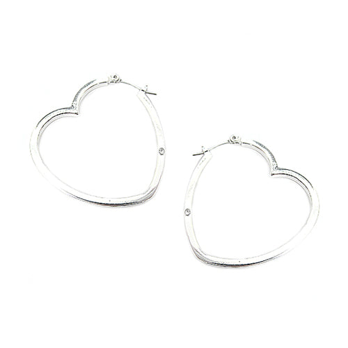 SILVER Rhinestone Accented Silver Open Heart Earrings
