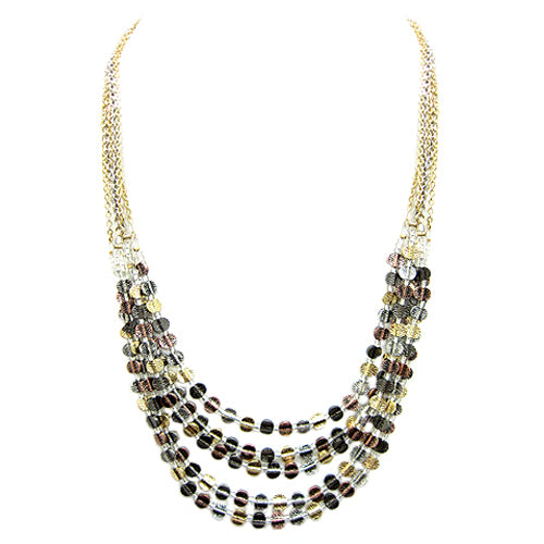 3TONE HAMMERED METAL BEAD NECKLACE
