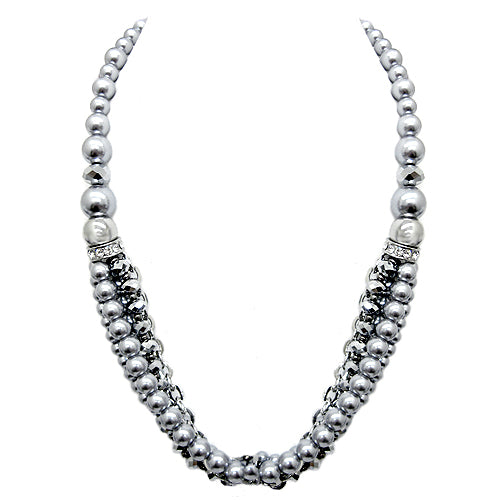 Hematite Glass Crystal and Silver Metal Chain Fashion Necklace    