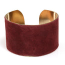 Gold Base Wine Color Laminated Velvet Cuff Bracelet