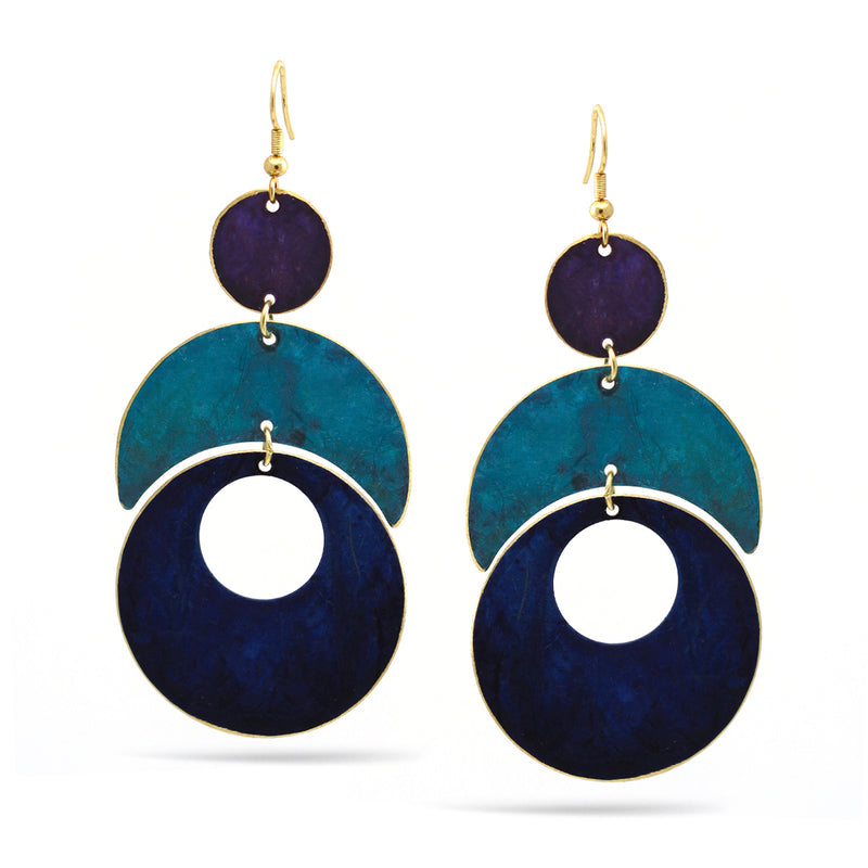 PURPLE AND TURQUOISE MIX PATINA FINISHED CIRCLE DROP EARRINGS