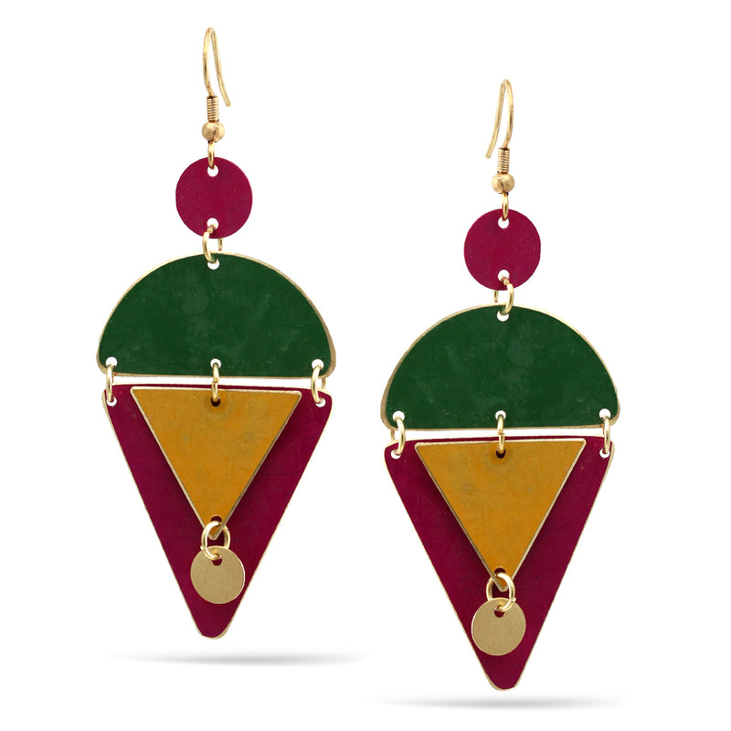 FUCHSIA AND GREEN MIX PATINA FINISHED DROP EARRINGS