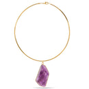 Purple Natural Faceted Agate Stone Pendant Gold 2.5mm Round Choker Collar Necklace