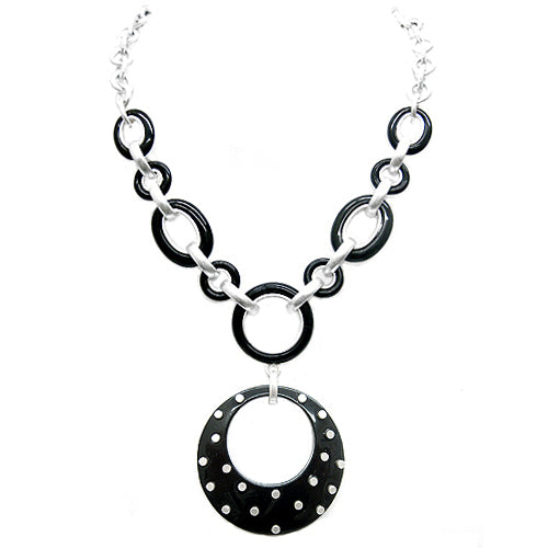Matt Silver Metal Polka Dot Round Pendant Chain Necklace