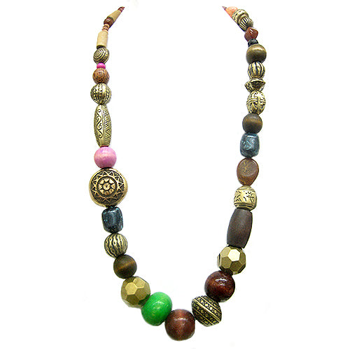 Multi Color Wooded Long Necklace