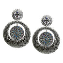 SILVER ORNATE FILIGREE FLORAL CHUNKY EARRINGS