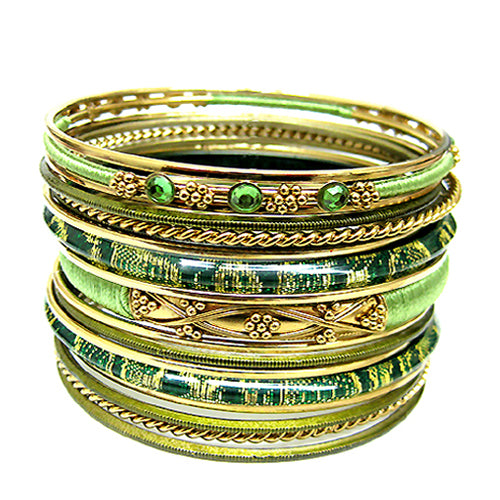 GOLD MULTI COLOR YELLOW AND GREEN BANGLE SET