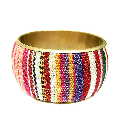 MULTI COLOR ETHNIC KNITTED COLORFUL STRIPES THICK BRACELET