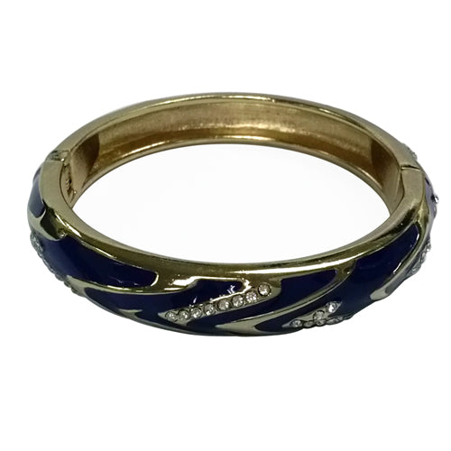 Navy and Gold Hinged Bracelet with Crystals