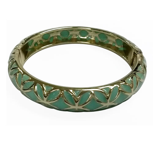 Mint Hinged Bracelet with Gold Pattern