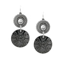 Clear Glass Crystal Accent Hematite and Silver Disc Flower Dangle Earrings     