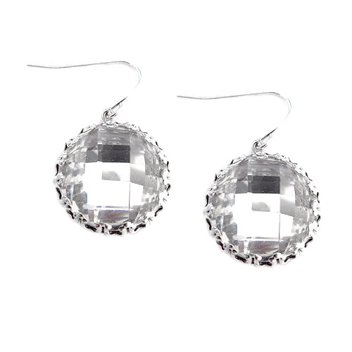 SILVER-BLACK CLEAR RHINESTONE ACCENT ROUND DANGLE EARRINGS