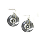 SILVER-GRAY SILVER FLOWER IN GRAY SHELL HOOK EARRINGS