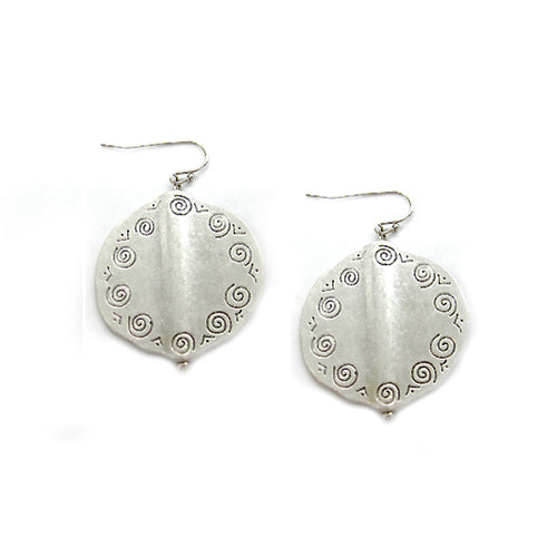 SILVER Scroll Engraved Disc Earring
