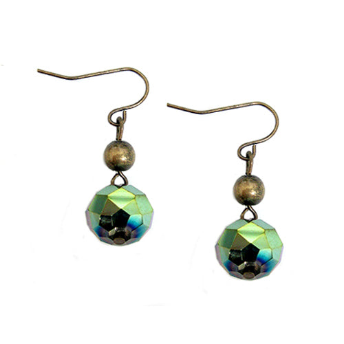 GOLD-OLIVE SPARKLING OLIVE ROCK CANDY GOLD DANGLE EARRINGS